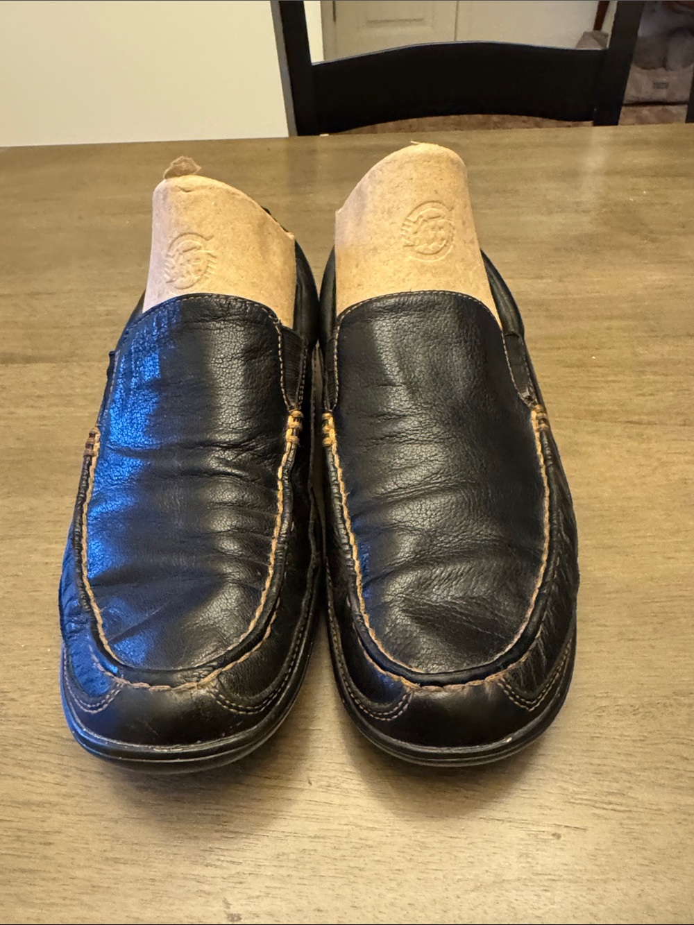 Cole Haan Black Leather Slip-On Loafers with Brown Stitching